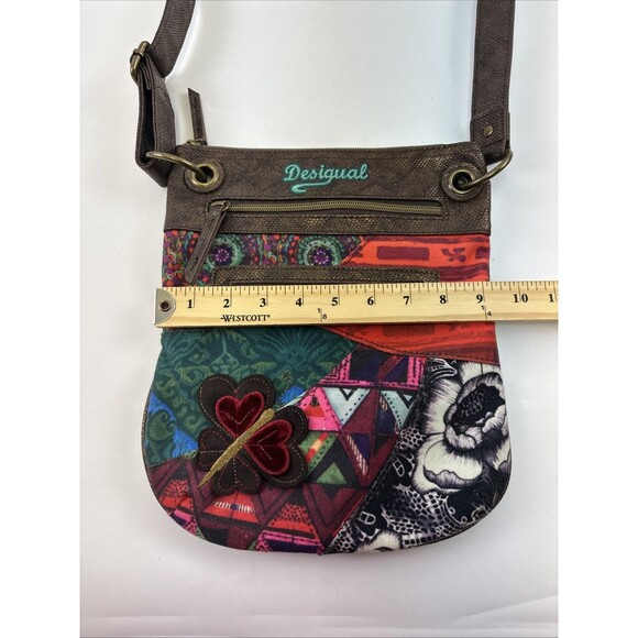 Desigual Patchwork Floral Crossbody Purse Bag Multicolored Faux Leather Zip - Picture 14 of 16